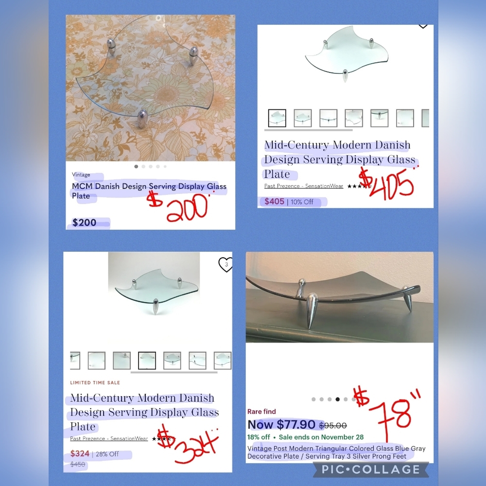 1960s Wavy Glass Display or Serving Tray - 3 Chrome Feet - Mid Century Modern - Picture 9 of 9